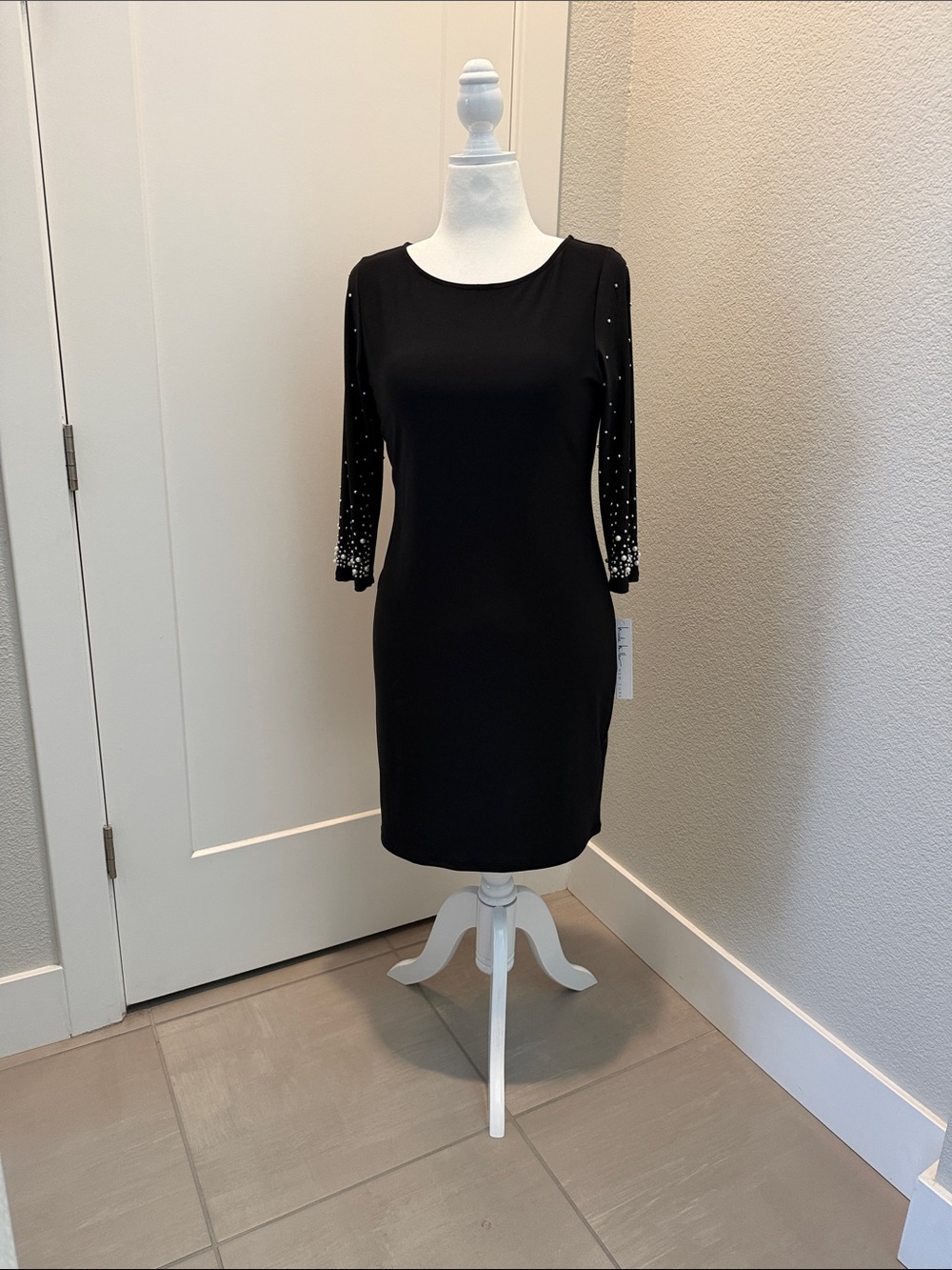 NWT Nicole Miller Black Dress with Embellished Sleeves